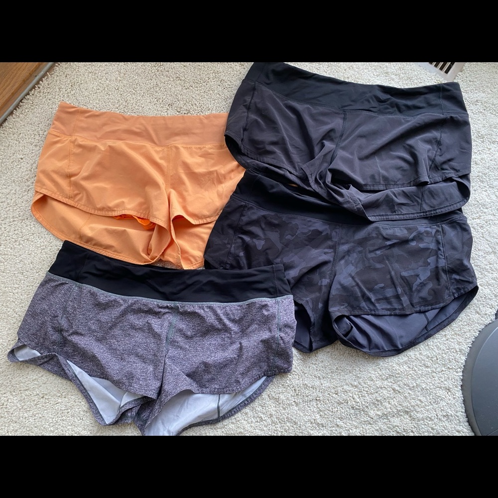 Lululemon speed up shorts size 10, low rise, 2.5” (bundle of 4)